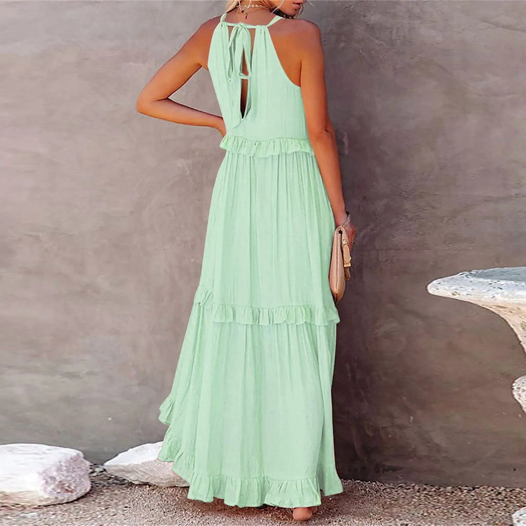 Sleeveless Tiered Maxi Dress with Relaxed Flowing Contemporary Shape