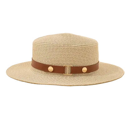 Women's Woven Straw Sun Hat with Decorative Band for Beach Vacation and Casual Wear