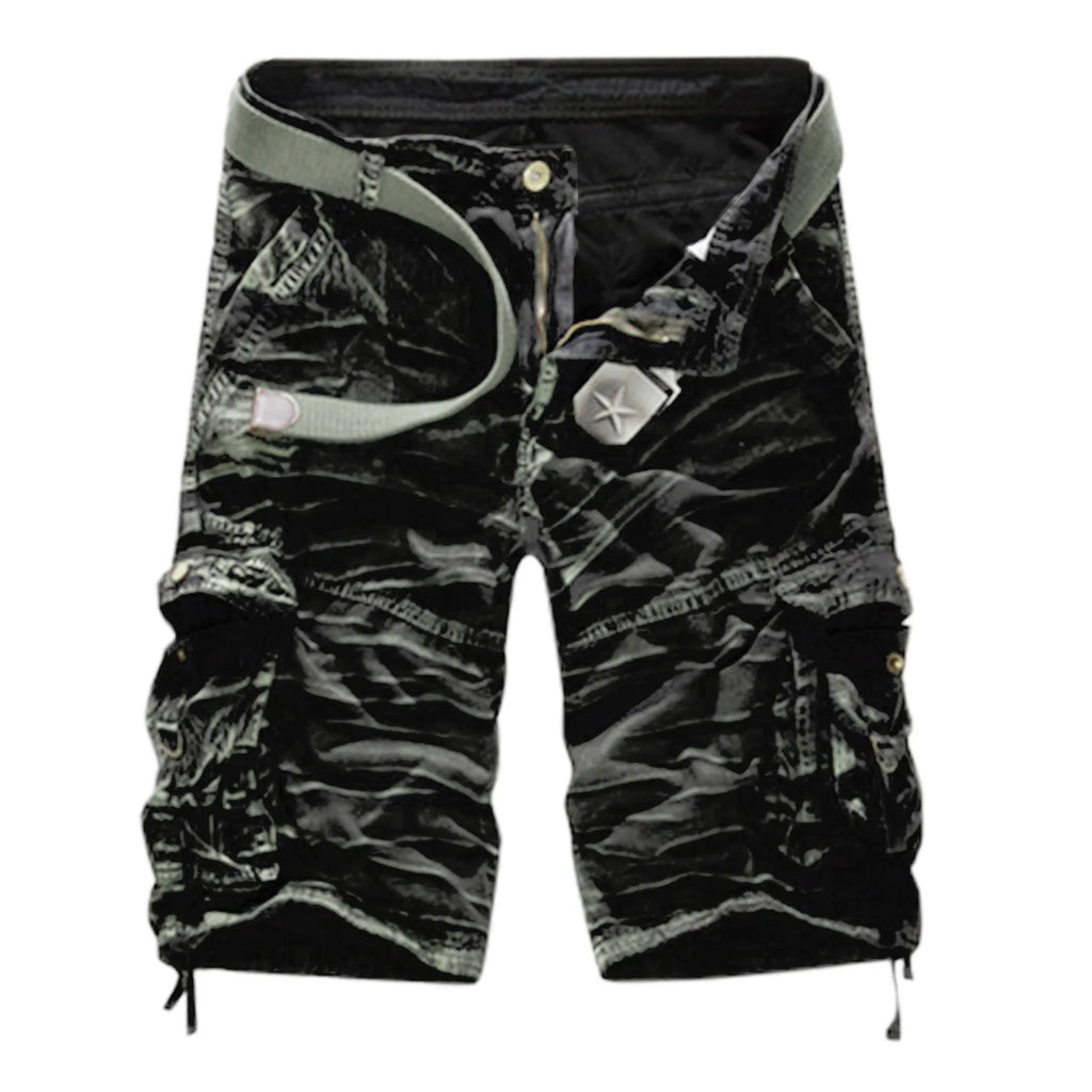 Men's Utility Cargo Shorts with Distressed Details and Multi Pocket Casual Streetwear Design