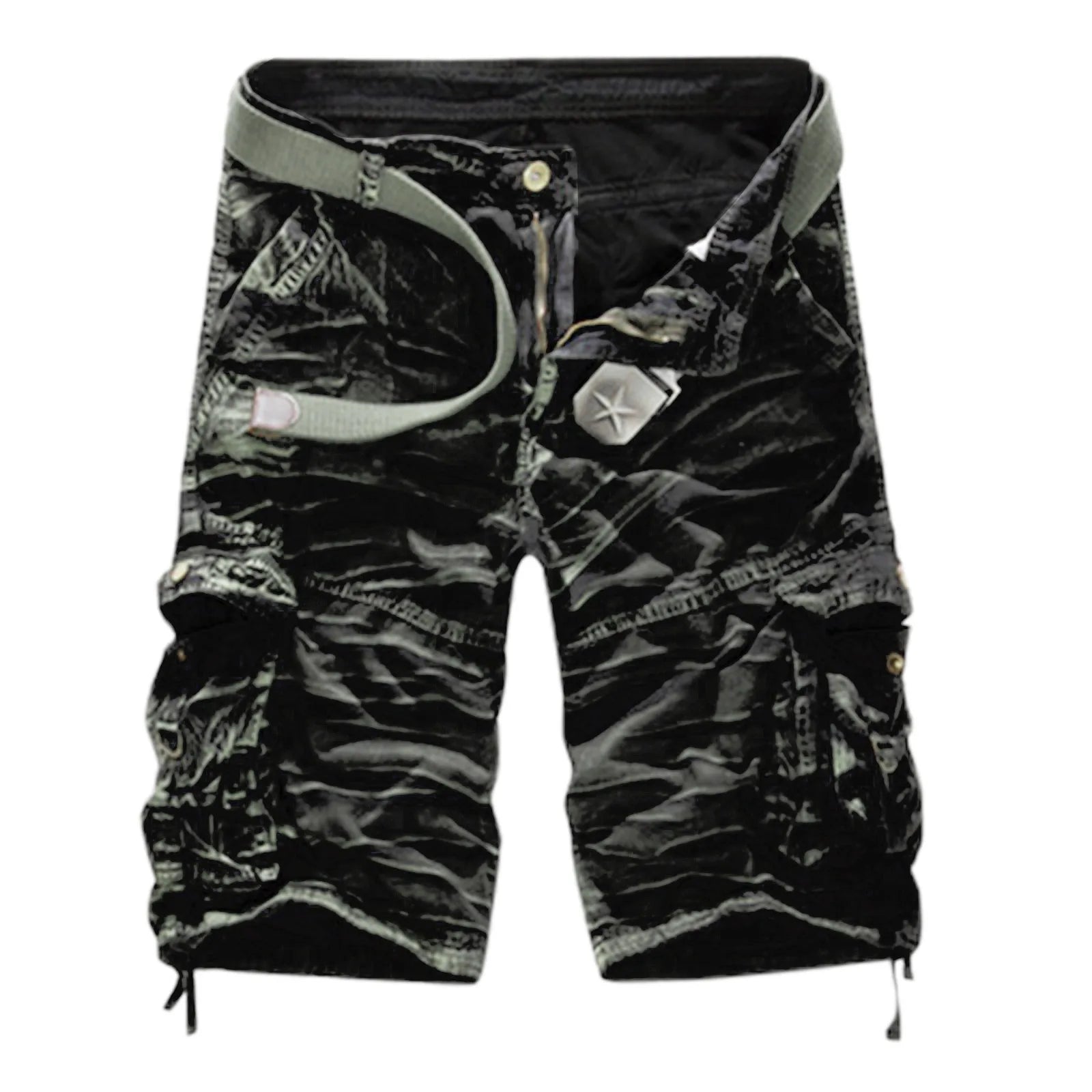 Men's Utility Cargo Shorts with Distressed Details and Multi Pocket Casual Streetwear Design