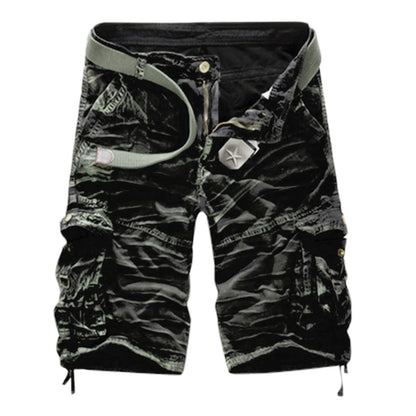 Men's Utility Cargo Shorts with Distressed Details and Multi Pocket Casual Streetwear Design