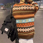 Men's Oversized Retro Pattern Knit Streetwear Pullover Sweater Casual Style