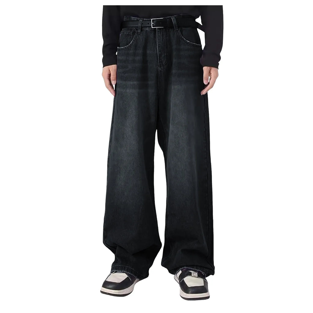 Men's Oversized Wide Leg Denim Jeans with Relaxed Streetwear and Loose Fit Design