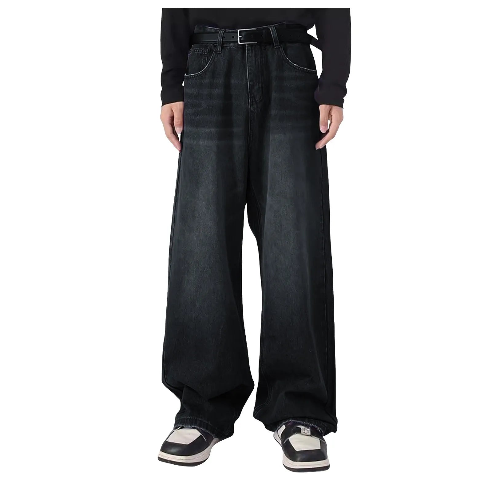 Men's Oversized Wide Leg Denim Jeans with Relaxed Streetwear and Loose Fit Design