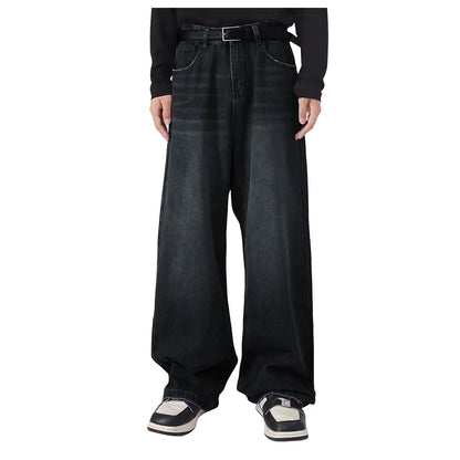 Men's Oversized Wide Leg Denim Jeans with Relaxed Streetwear and Loose Fit Design