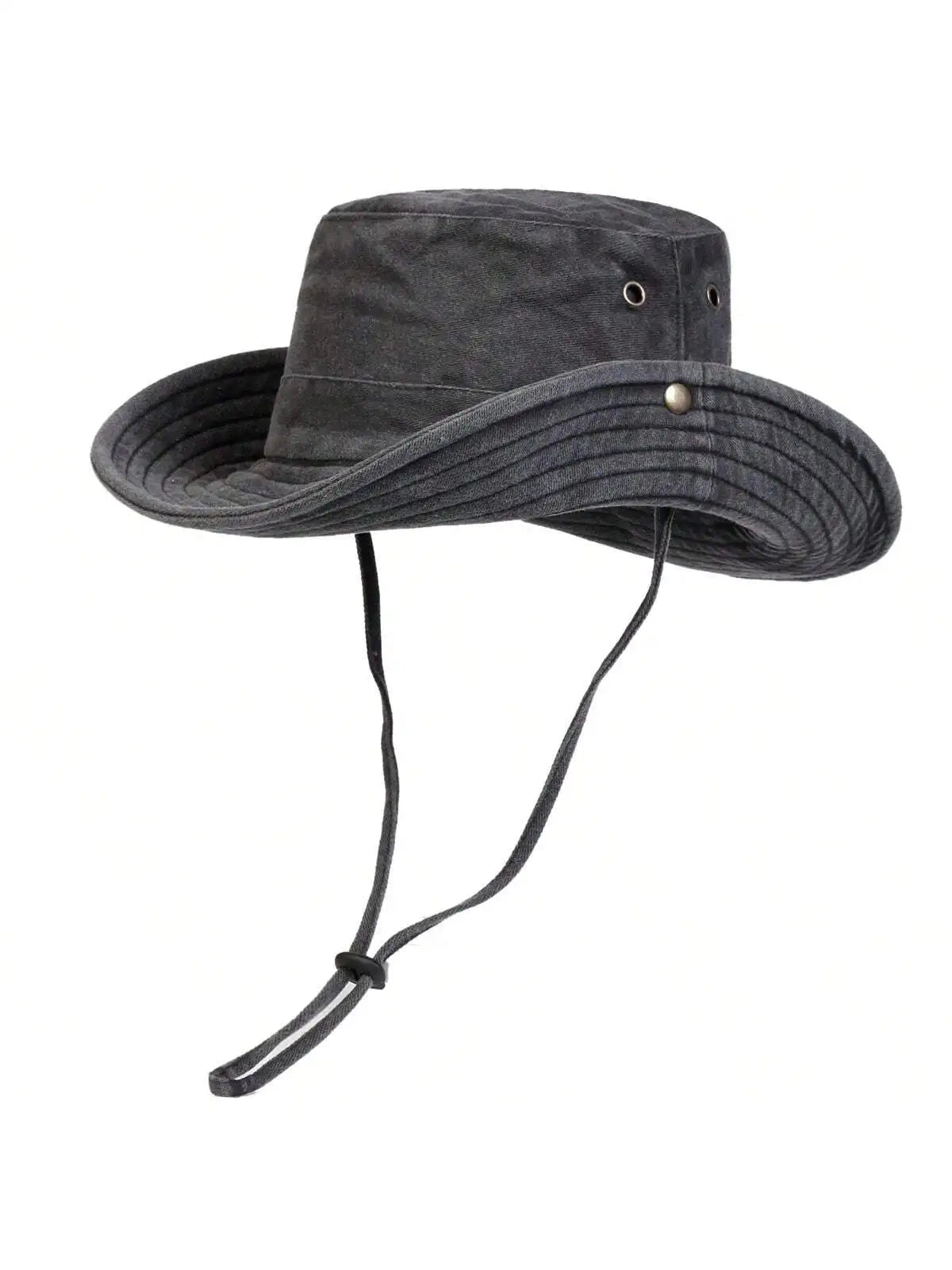 Wide Brim Cotton Bucket Hat with Adjustable Chin Cord for Outdoor Travel and Everyday Wear