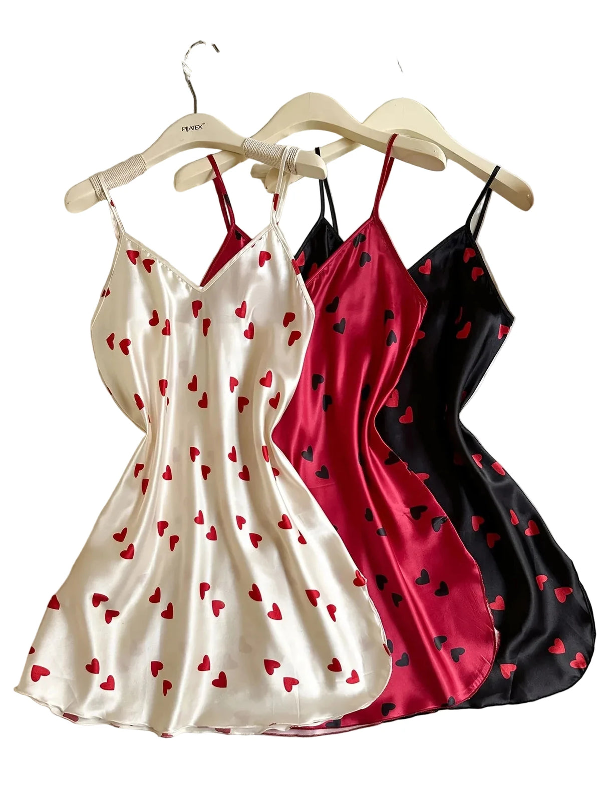 Three-Piece Heart Print Camisole Sleepwear Set with Matching Robe and Coordinated Shorts, Feminine Sleeveless Loungewear Ensemble