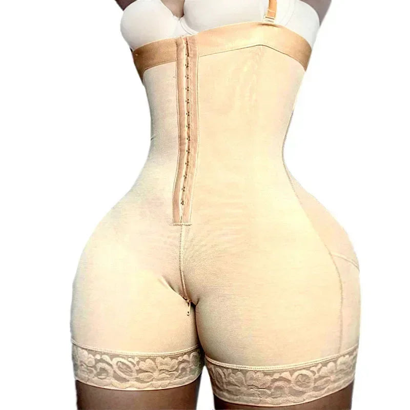 Open-Bust Zip-Front Mid-Thigh Shaping Bodysuit with Adjustable Straps