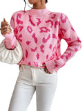 Women's Oversized Leopard Pattern Dropped Shoulder Knit Streetwear Sweater