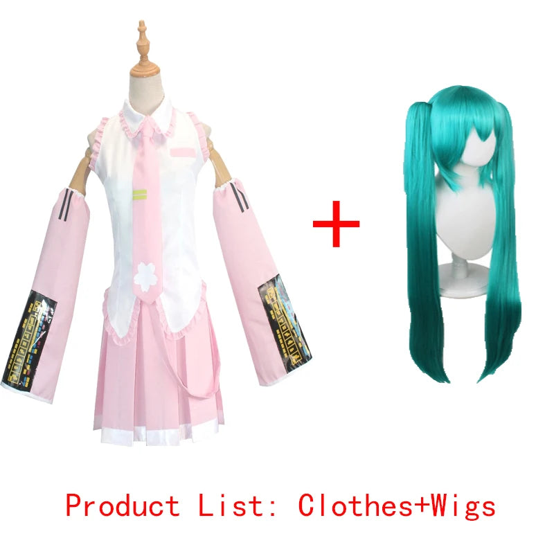 Women's Idol-Inspired Costume Set with Sleeveless Dress, Twin-Tail Wig and Matching Accessories