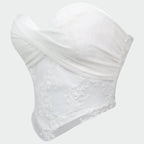 Ethereal White Strapless Corset with Draped Sweetheart Bodice and Lace Overlay