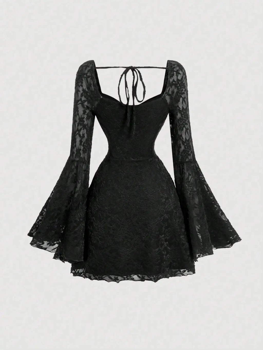 Bell Sleeve Lace Gothic Mini Dress with Dark Romantic Aesthetic