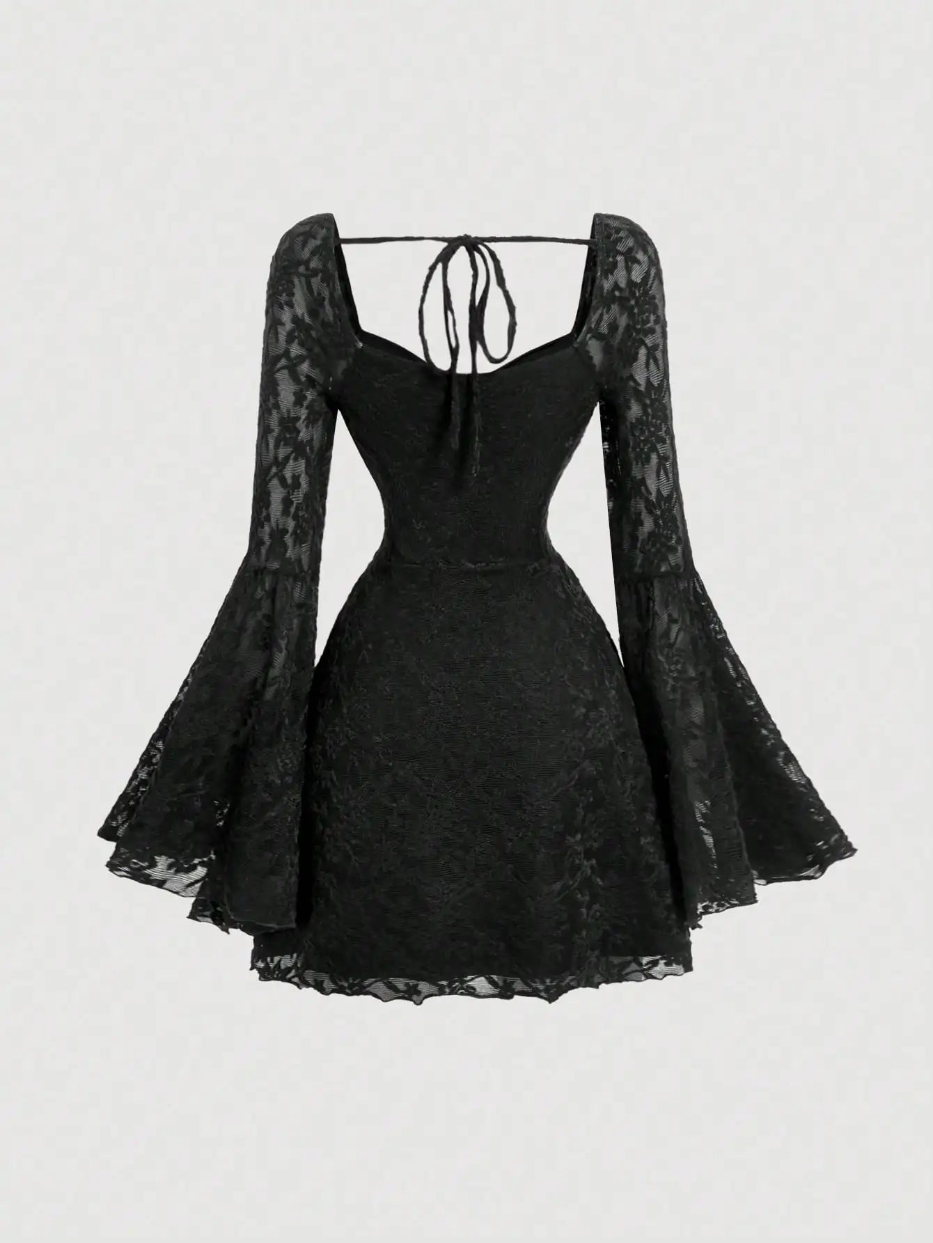 Bell Sleeve Lace Gothic Mini Dress with Dark Romantic Aesthetic