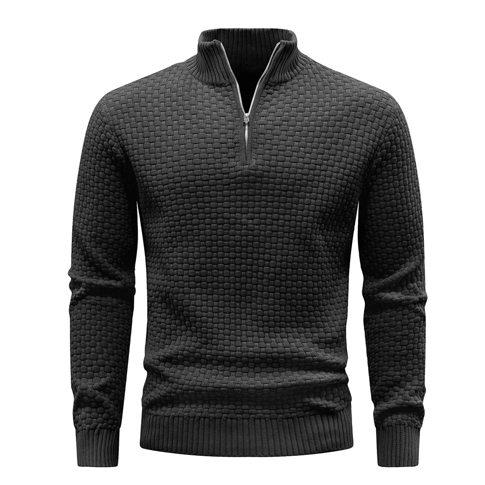 Men's Quarter Zip Mock Neck Textured Knit Casual Sweater Pullover