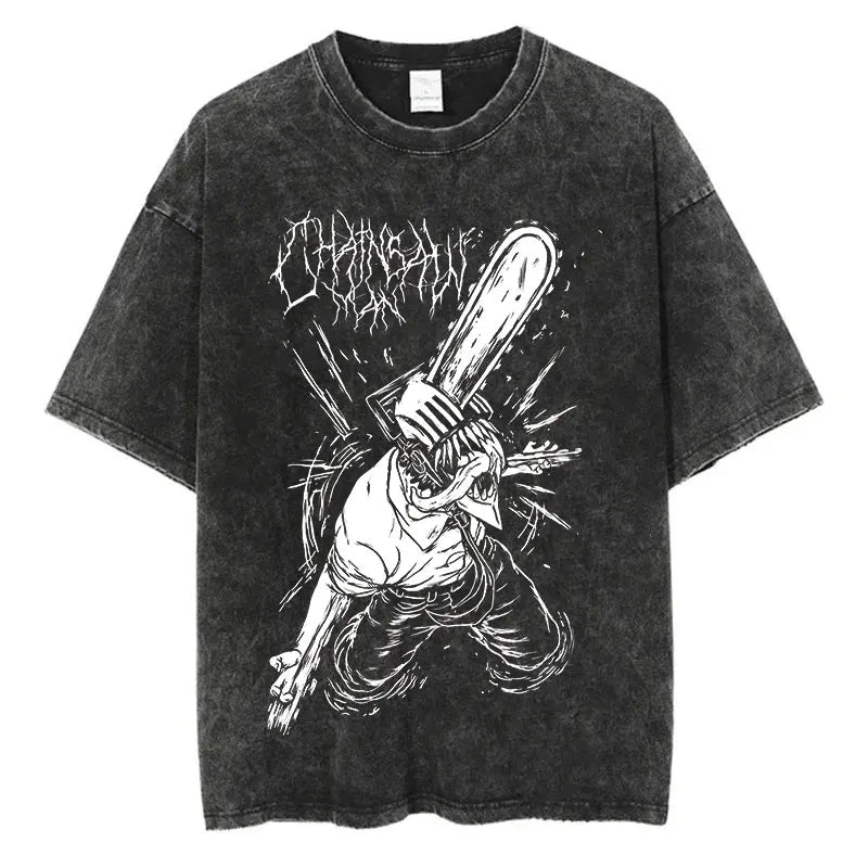 Dark Anime Horror Oversized Vintage Wash Streetwear Graphic T-Shirt