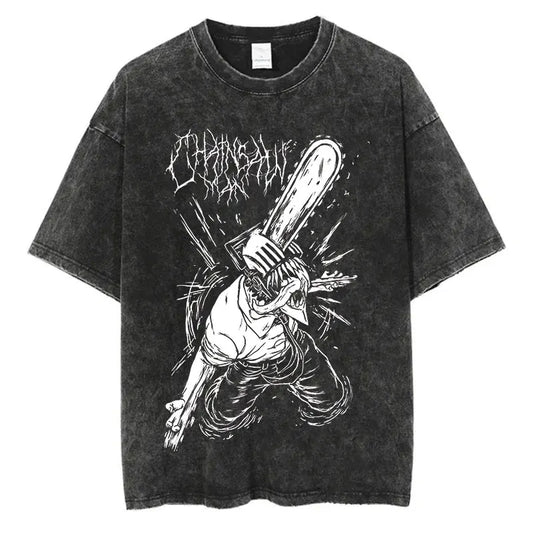 Dark Anime Horror Oversized Vintage Wash Streetwear Graphic T-Shirt