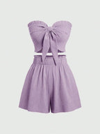 Front Knot Strapless Top and Shorts Summer Casual Co-Ord Set