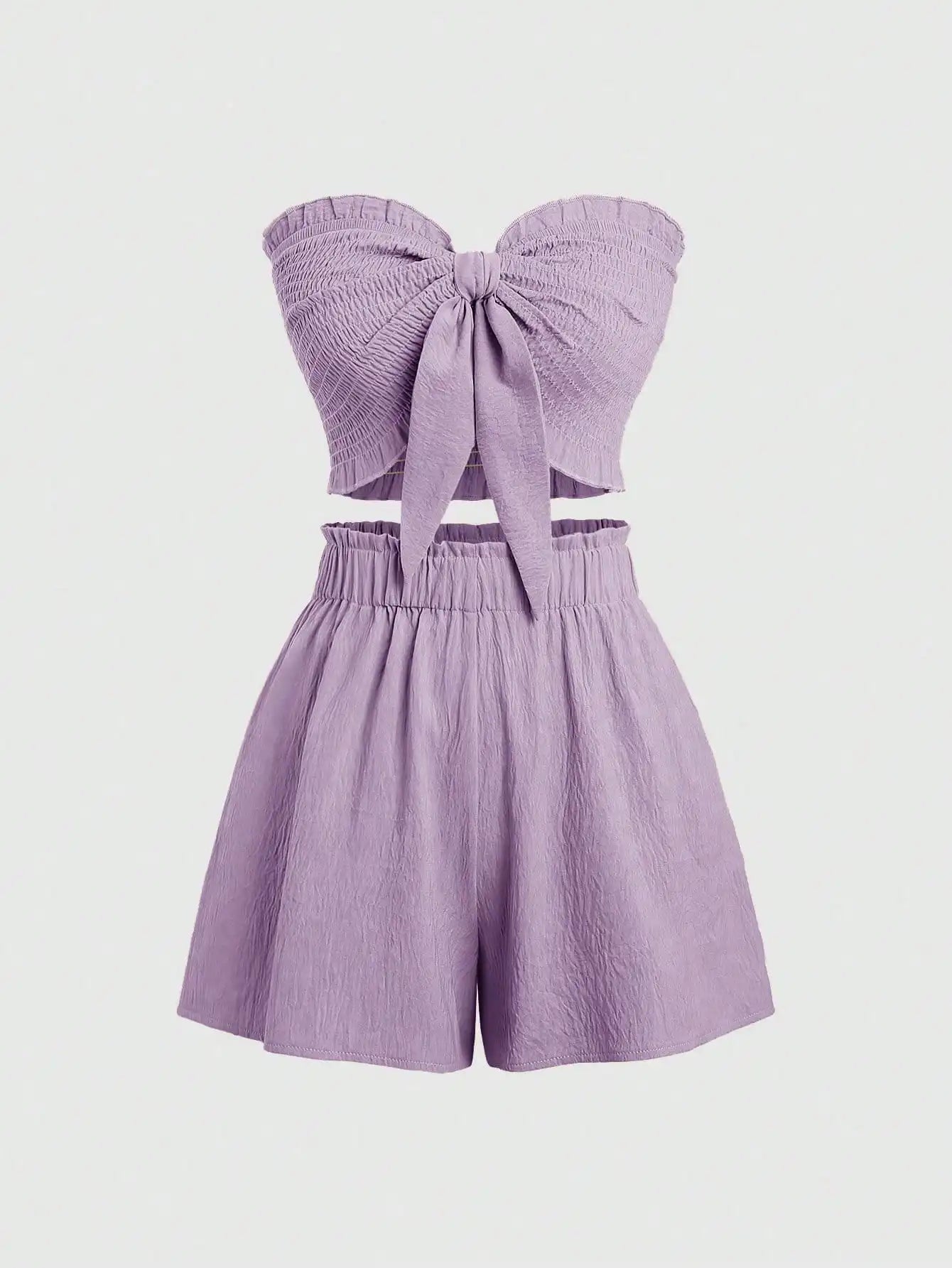 Front Knot Strapless Top and Shorts Summer Casual Co-Ord Set