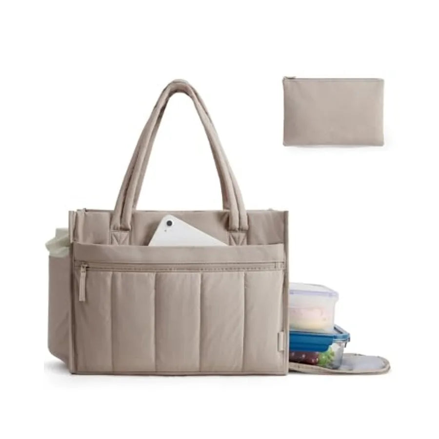 Large Capacity Quilted Laptop Tote Bag with Utility Storage Design