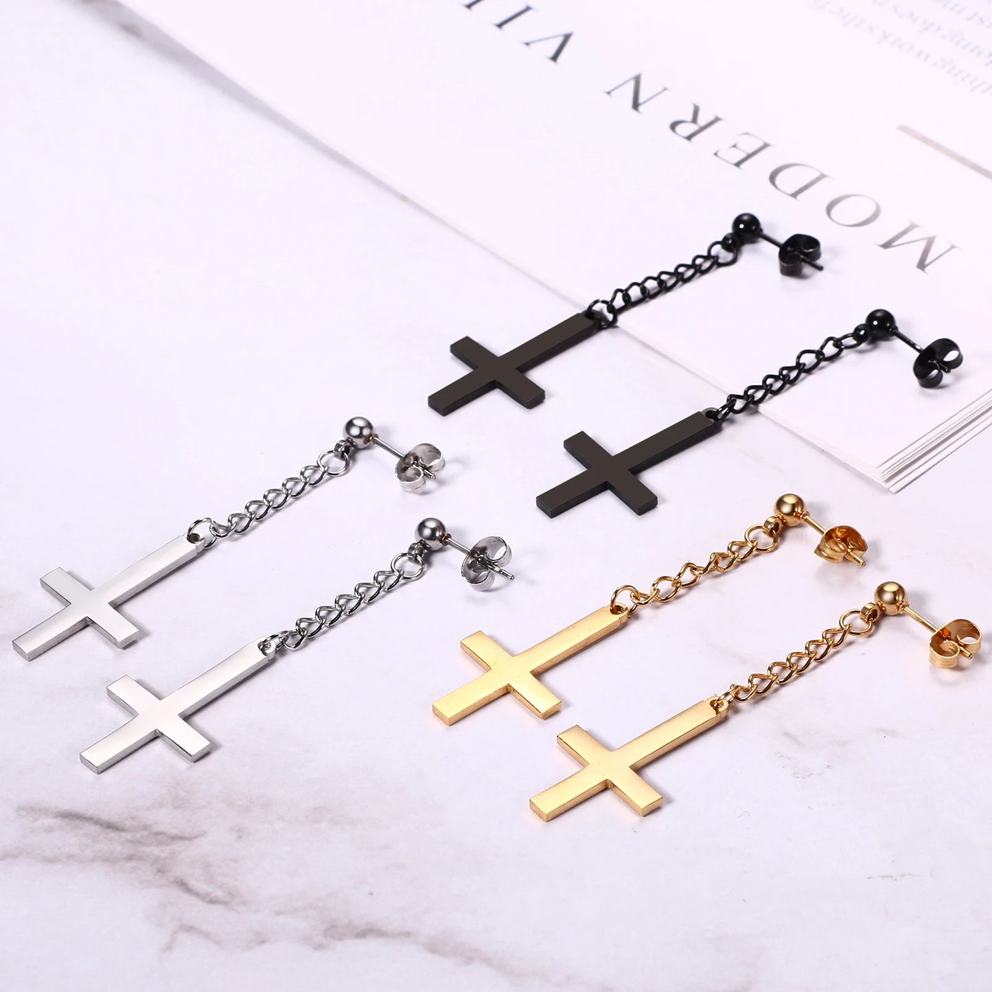 Gothic Cross Hoop Earrings for Punk and Alternative Statement Styling
