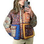 Women's Quilted Patchwork Padded Jacket Relaxed Casual Winter Hooded Outerwear Coat