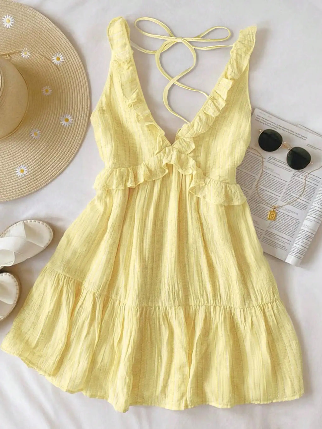 Ruffle Strap A-Line Mini Dress with Elastic Waist Summer Vacation Silhouette