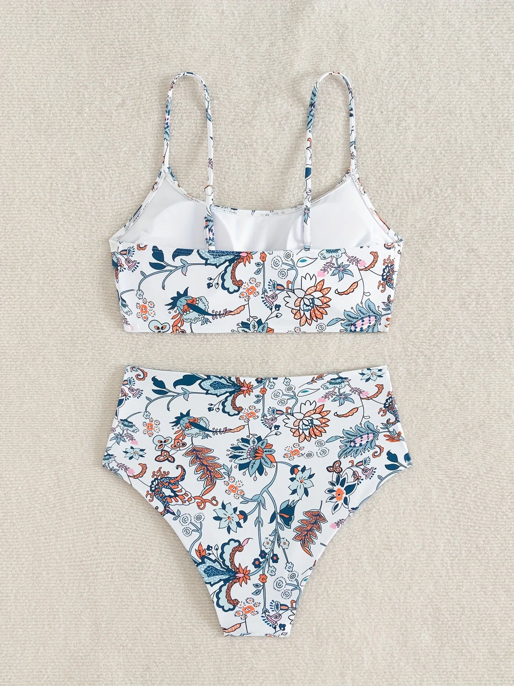 Vintage-Inspired Floral Print High-Waisted Bikini with Bralette Top
