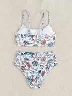 Vintage-Inspired Floral Print High-Waisted Bikini with Bralette Top