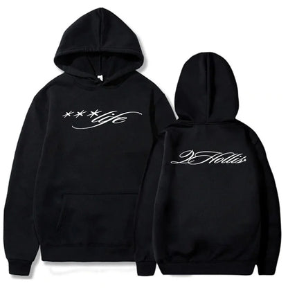 Minimalist Script Graphic Hoodie with Relaxed Streetwear Silhouette and Back Print