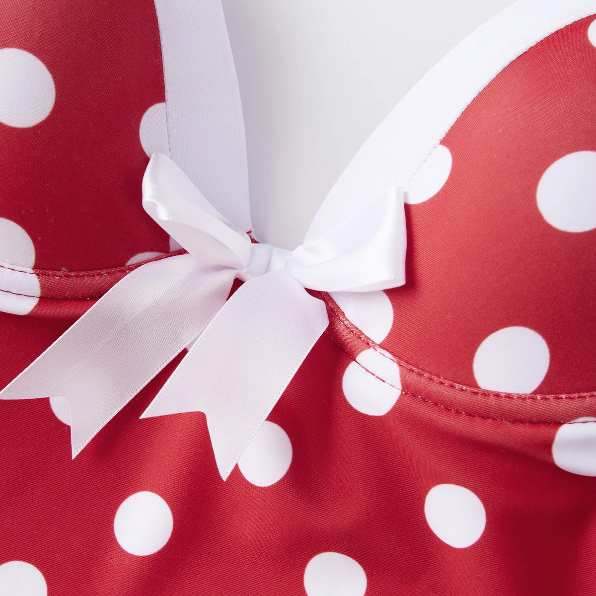 Red and White Polka Dot Swimwear Piece with Scalloped Lace Trim