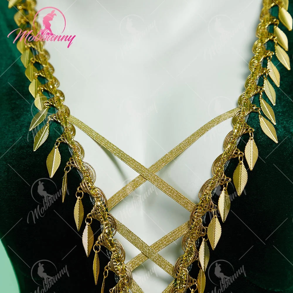 Women's Velvet Deep V Bodysuit with Layered Panels and Matching Decorative Headpiece