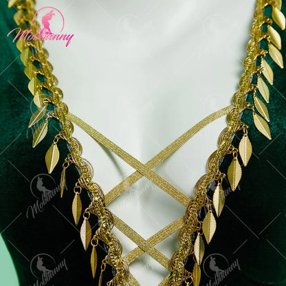 Women's Velvet Deep V Bodysuit with Layered Panels and Matching Decorative Headpiece