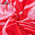 Vibrant Red Tropical Print Swimsuit and Matching Cover-Up Shorts Set