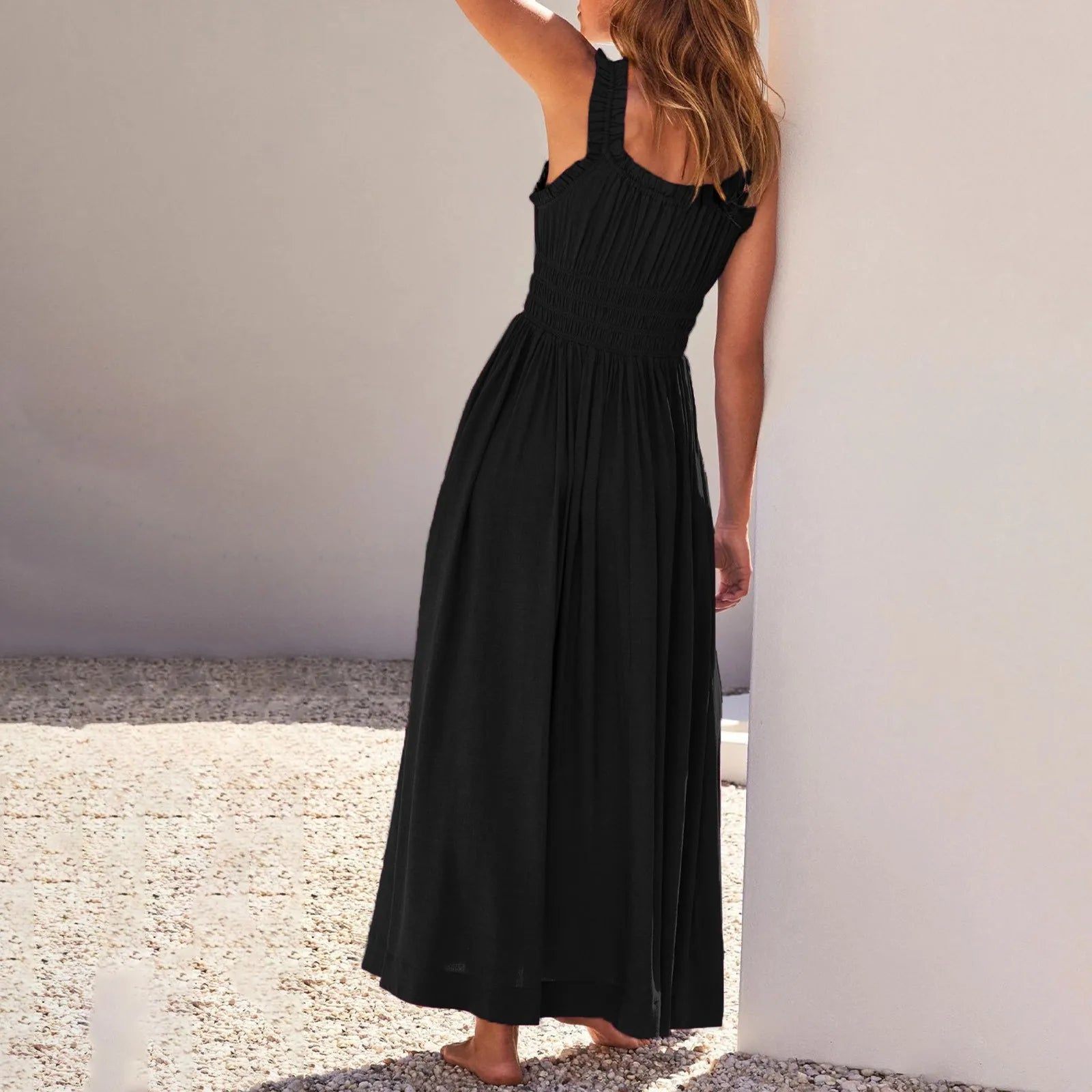 Sleeveless Lace Up Maxi Dress with Relaxed A-Line Boho Silhouette