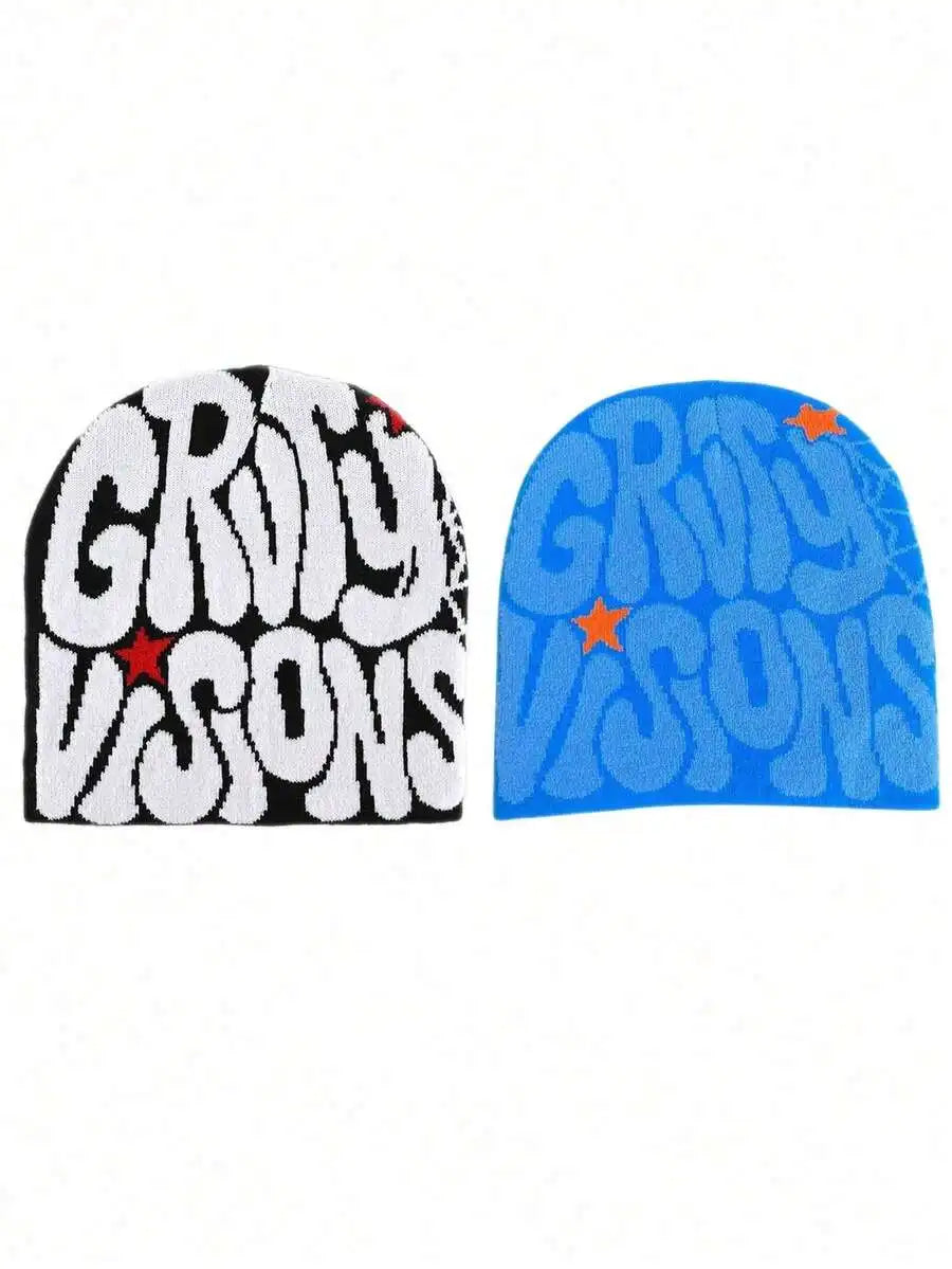 Bold Typography Acrylic Knit Beanie for Contemporary Streetwear Winter Casual Everyday Fashion Style