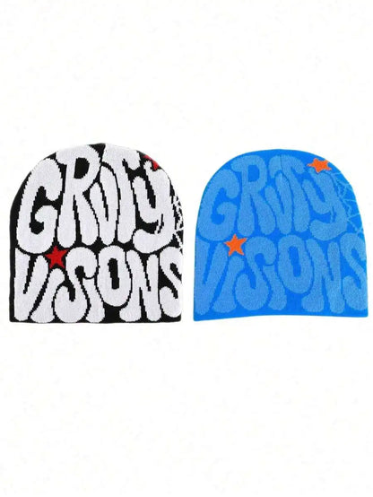Bold Typography Acrylic Knit Beanie for Contemporary Streetwear Winter Casual Everyday Fashion Style