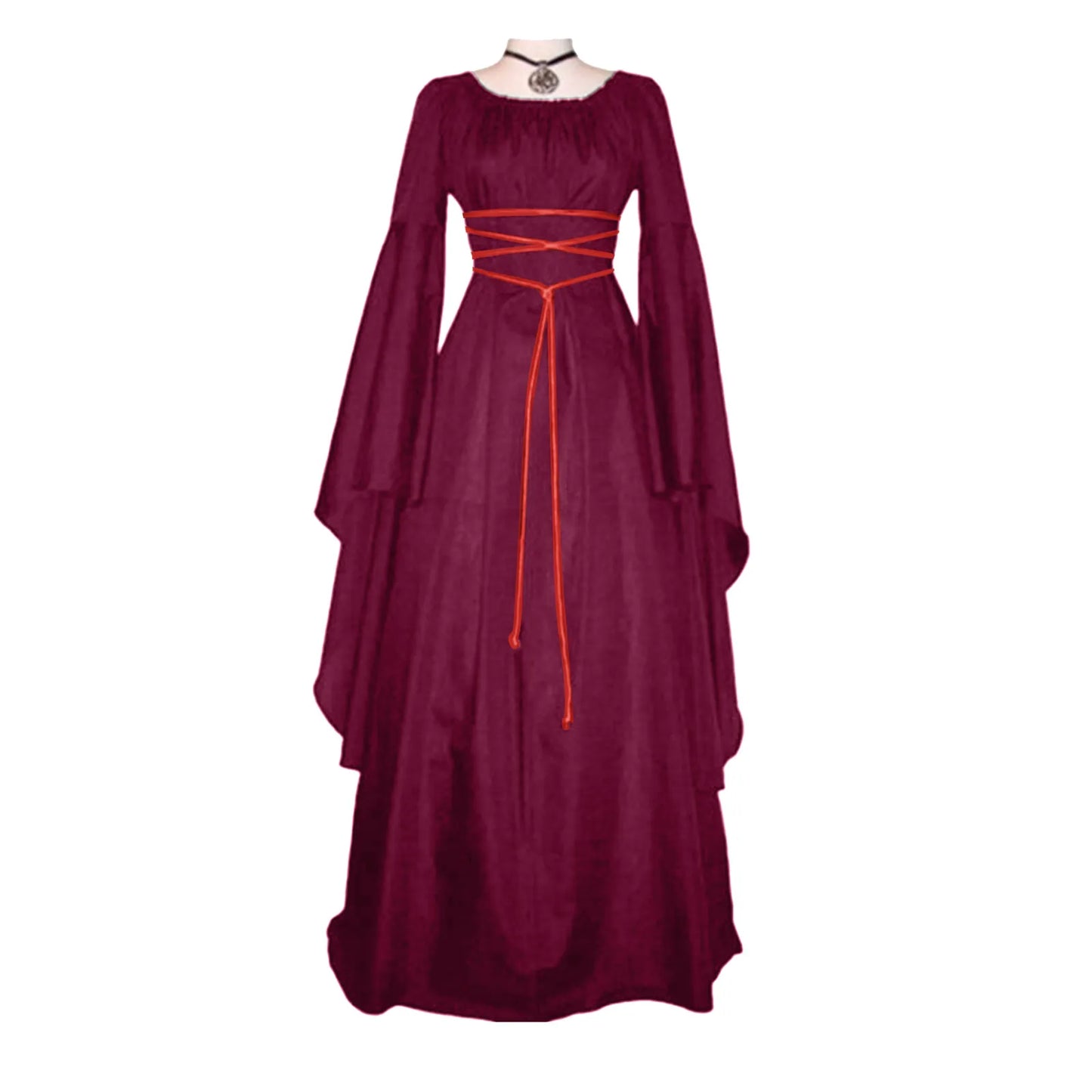 Medieval Fantasy Gothic Maxi Dress with Layered Sleeves and Romantic Elegance