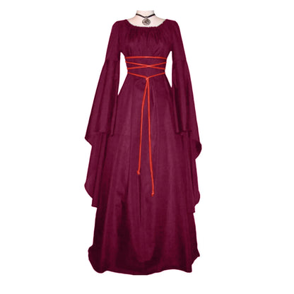 Medieval Fantasy Gothic Maxi Dress with Layered Sleeves and Romantic Elegance
