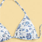 Three-Piece Pink Floral Triangle Bikini Set with Matching Sheer Sarong