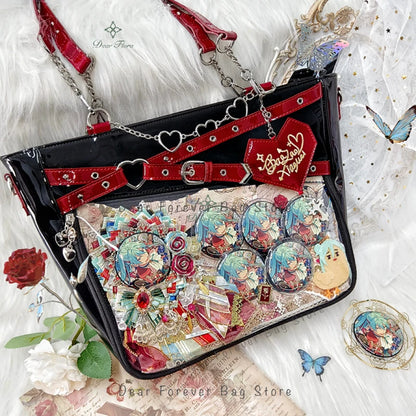 Transparent Display Shoulder Bag with Chain Detail and Crossbody Strap