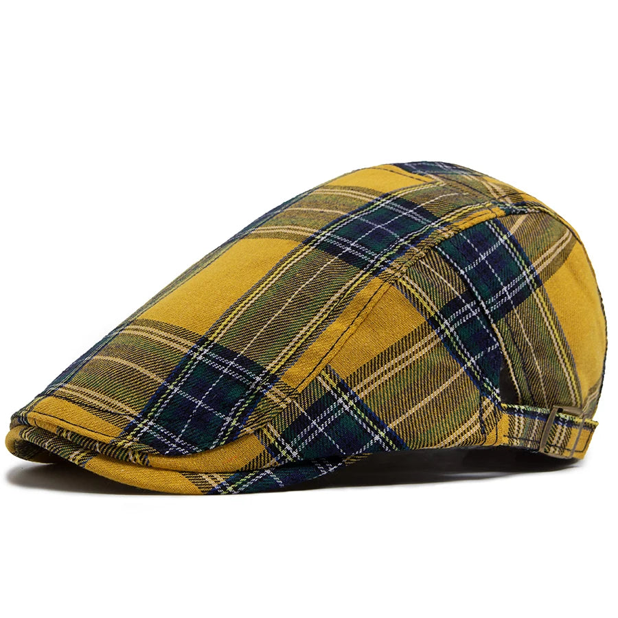 Vintage Plaid Flat Cap Adjustable Ivy Newsboy Hat for Everyday Streetwear Style