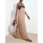 Contrast Trim Maxi Dress With Soft A Line Flowing Silhouette