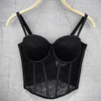 Floral Lace Bustier Top with Embroidered Detailing and Structured Cups