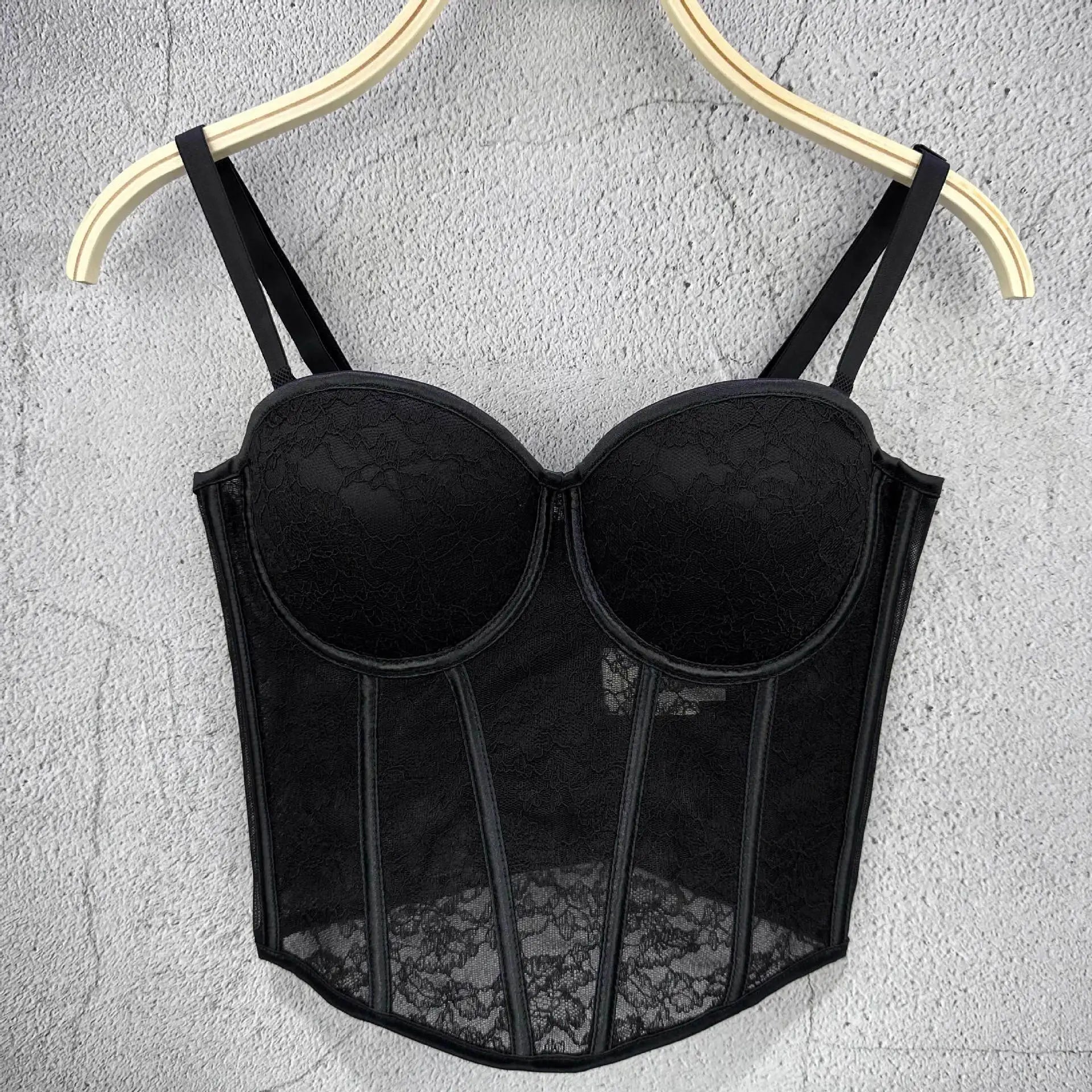Floral Lace Bustier Top with Embroidered Detailing and Structured Cups