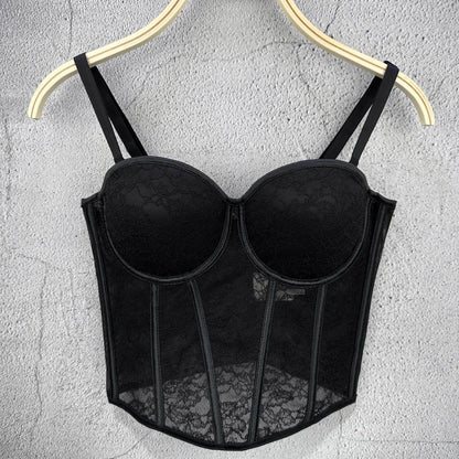 Floral Lace Bustier Top with Embroidered Detailing and Structured Cups