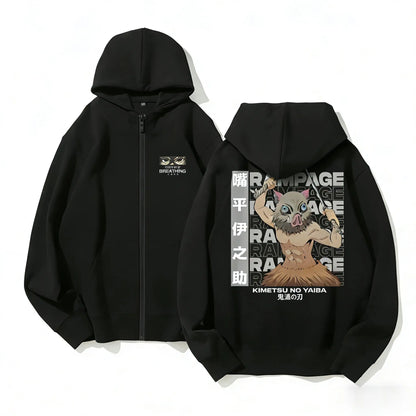 Anime Manga Zip Hoodie With Oversized Retro Streetwear Graphic Design