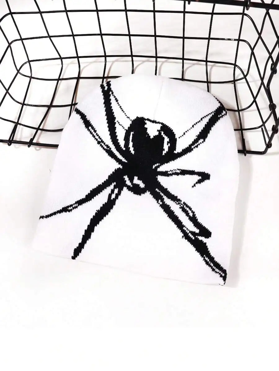 Abstract Spider Graphic Acrylic Knit Beanie for Modern Streetwear Casual Winter Fashion Style