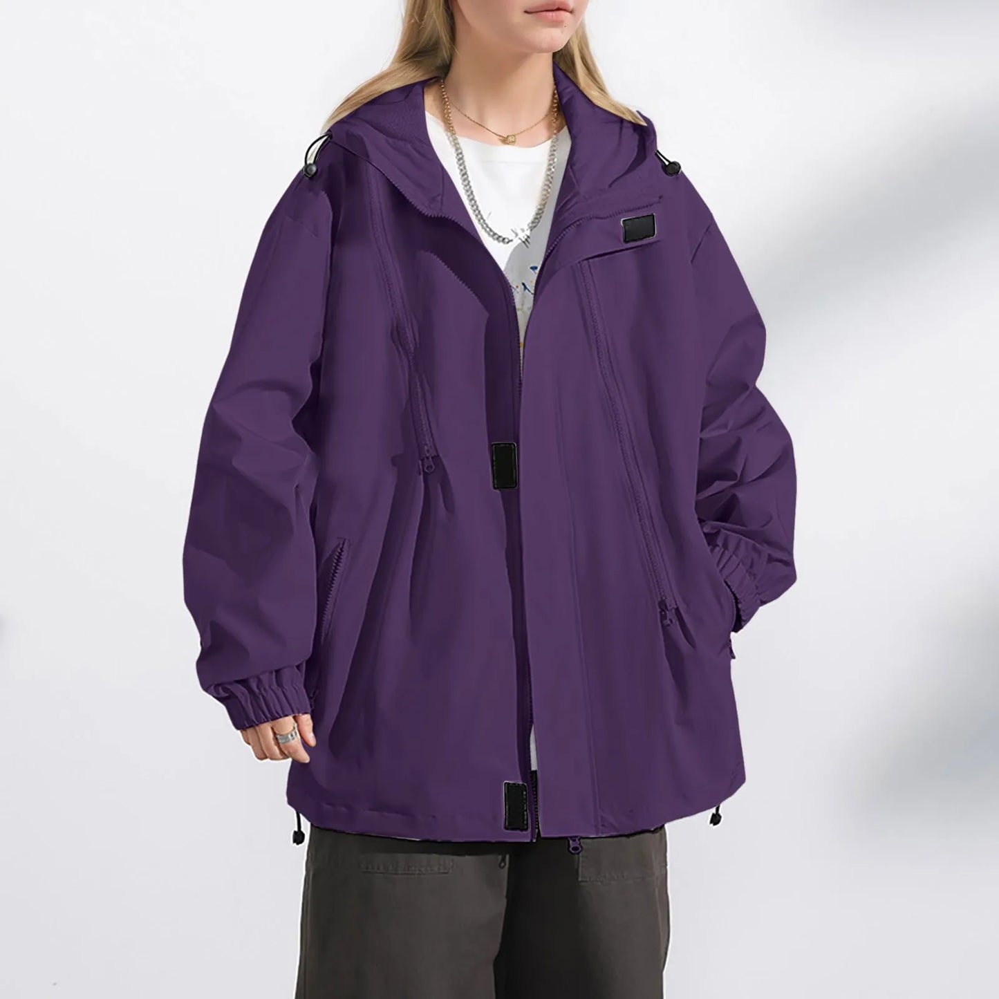 Women's Lightweight Hooded Windbreaker Jacket with Relaxed Utility Streetwear Layering Style