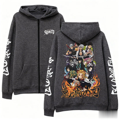 Adventure Streetwear Zip Hoodie with Dynamic Manga Artwork