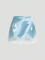 Satin Lace Trim Mini Skirt with Sleek Fitted Contemporary Silhouette